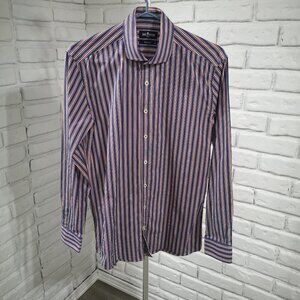 Cafe Coton Exclusive Men's Size 14.5 Blue White Red Striped Dress Shirt